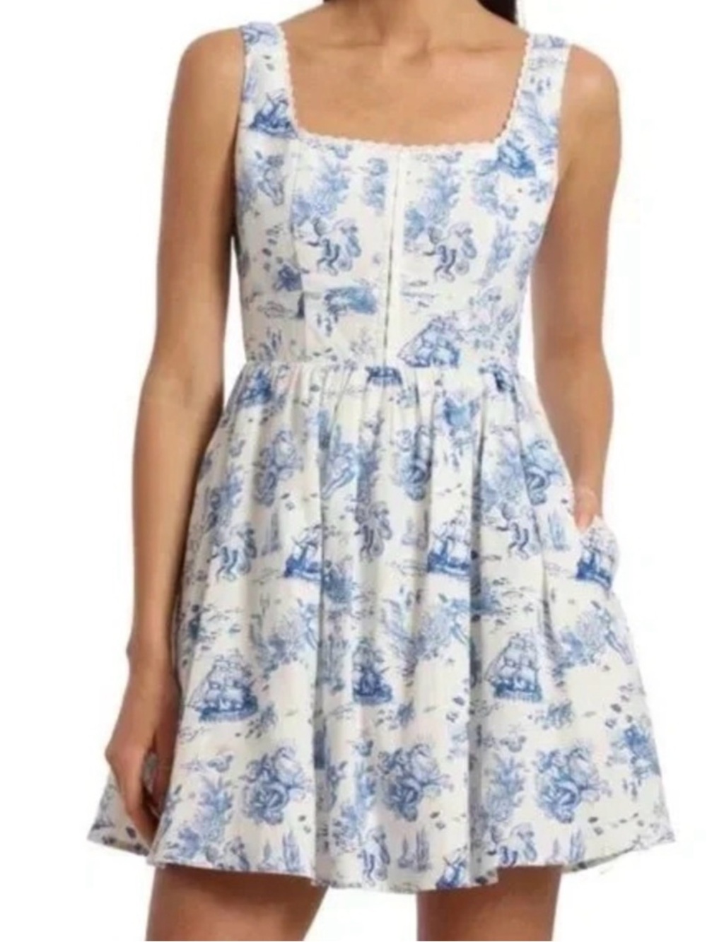 7 For All Mankind Nautical Toile Linen Blend Mini Dress Small Mermaid Coastal